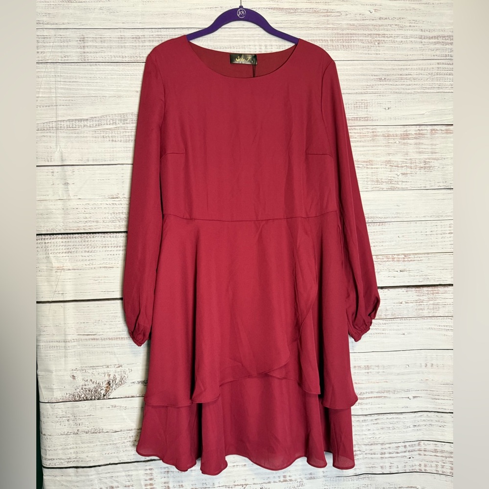 Elegant Long Sleeve Red Dress (0249)